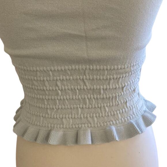 Vintage tfred Smocked Knit crop top with Lettuce Hem – Pale Blue Y2K  Top - Picture 5 of 7